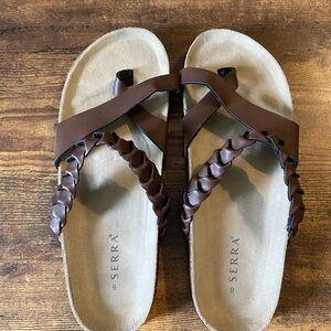 Serra Brown Braided Leather Slide Sandals with Cross Strap